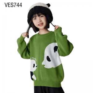 Customized OEM children's clothing, simple and cute panda jacquard pullover, autumn and winter knitted sweater, made in Chinese factories