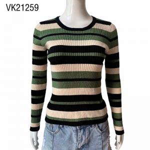 2023 Classic Retro Stripe Women's Slim Fit Long Sleeve Pullover O-neck young girl top