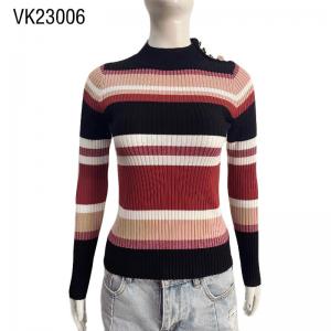 2023 chic stripes fitted sweater pullover for women with button on shoulder 