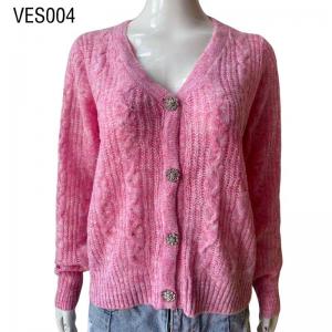 2023 New Women's Light Pink Autumn and Winter Loose Cardigan V-neck Diamond Button Casual Sweater
