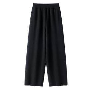 Black Elastic Waist Knit Wide Leg Pants