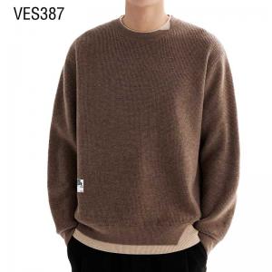 Customized Pullover for Men's Fashion Brown Large Knitted O-Neck Sweater Open hem autumn minimalist top for men