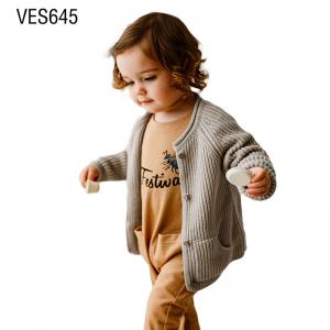Customized Children's Cardigan Classic Simple Style Single breasted O-neck Long Sleeve Thread Sweater Knitted Coat Made in China