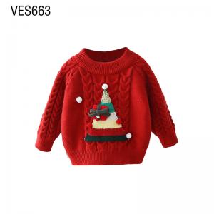 Customized High Quality Christmas Children's Clothing Cute Christmas Hat Decal Thread Sweater Small High Neck Knitted Pullover Autumn and Winter Comfortable Outdoor Clothing Made in Chinese Factory