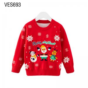 Customized Christmas Children's Pullover Loose Long Sleeve Cartoon Figure Jacquard Autumn and Winter Outdoor Sweater Made in Chinese Factory
