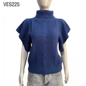 2023 Comfortable High Neck Bat Sleeve Knitted Loose Sweater Blue women's pullover