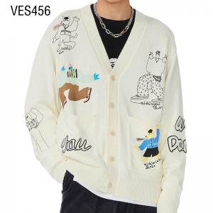 Customized logo OEM&ODM men's cardigan cute graffiti style V-neck single breasted large drop shoulder threaded jacket Plus Size Autumn Knitted Jacket Chinese Clothing Factory