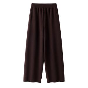 Dark Brown Elastic Waist Knit Wide Leg Pants