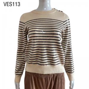 2023 Hot Selling Winter Fashion Sequin Embroidery O-Neck Pullover Classic striped loose long sleeved tops