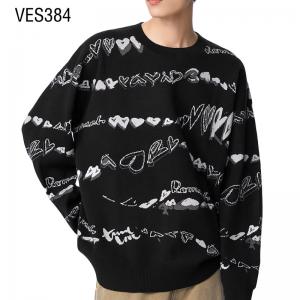 Customized LOGO OEM&ODM Men's Fashion Text Stripe Jacquard Knitwear O-Neck Large Sweater Winter knitted long sleeved sweater for men