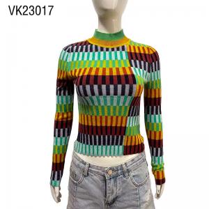 Y2k Women's High Quality High Neck Contrast Colored Panel Style Long Sleeve Slim Fit Fashion Sweater