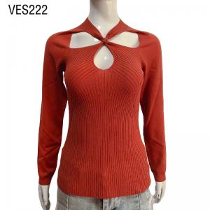 2023 Autumn Sweater Women's Knitted Chest Open Panel Sleeve Pullover O-neck Solid High Neck Sweater Orange Top