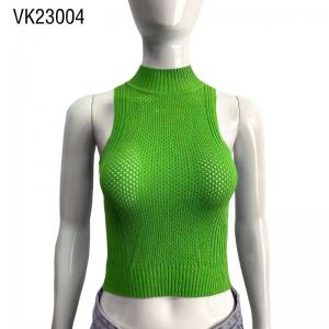 Summer Hot Selling Neon Green Knitted High Neck Pullover Ribbed Knitted Tight Sleeveless Shirt Spicy Girl Street Top