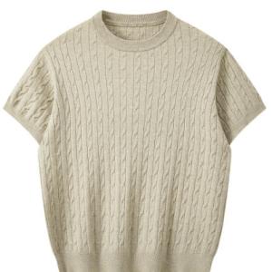 Men's Crew Neck Cable Knit Short Sleeve Cashmere Sweater