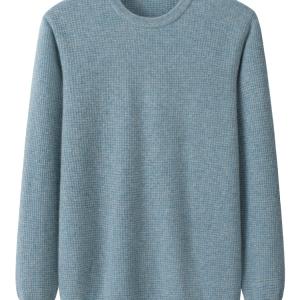Men's Crew Neck Waffle Knit Cashmere Sweater