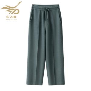 Men's Drawstring Waist Dusty Green Wide Leg Knit Trousers with Side Pockets