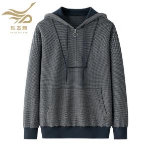 Men's Half Zip Hooded Grey Blue Check Knit Sweatshirt