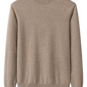 Men's Mock Neck Camel Plain Cashmere Sweater