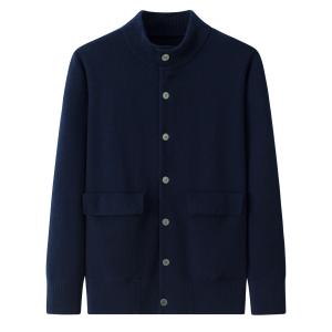 Men's Stand Collar Cashmere Cardigan With Double Pockets
