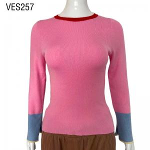 2023 Autumn Vintage Style Women's Multi Sleeve O-Neck Sweater Long Sleeve Slim Fit Pullover Pink knit top