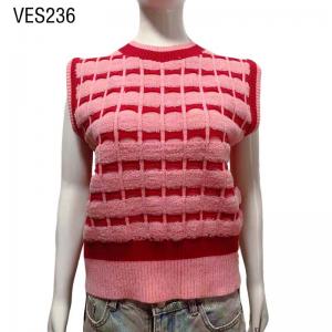 2023 Fashionable and Comfortable O-Neck Checkered Sleeveless Top Pink Autumn/Winter Fit Tank Top