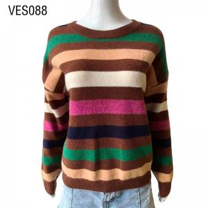 2023 New Autumn Rainbow Stripe O-Neck Loose Sleeve Pullover Women's casual raglan sleeve sweater Outdoor Fashion Top
