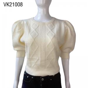 2023 New High Quality Women's Short Sleeve O-Neck Pullover Bubble sleeved sweater Vintage and Elegant Fit Top