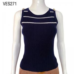 2023 Knitted O-neck Tank Top Sparkling Yarn Stripe Shoulder Button Decorative Slim Fit Pullover