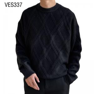 Autumn and winter men's O-neck geometric pattern long sleeved solid color pullover High quality warm knit thick sweater Casual Fashion Loose Top Knitwear Factory China