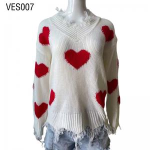 2023 New Fashion Long Sleeve Love Pattern Loose Tassel V-Neck Pullover Autumn and Winter Cute Women's Sweater Top
