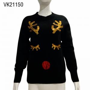 2023 Fashion Cute Reindeer Pattern O-Neck Loose Black Pullover Christmas long sleeved sweater
