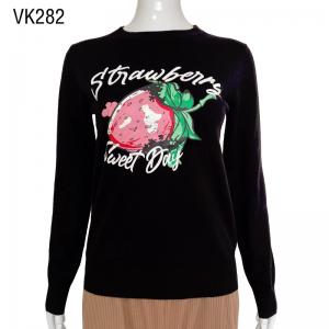 2023 Women's Strawberry Print Fitted O-Neck Pullover Cute solid color long sleeved sweater Fashion young girl top