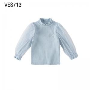 Customized Girls' Pullover Collage Sleeve Warm Autumn and Winter Retro Style Bubble Sleeve Sweater Outdoor Daily Clothing Made in Chinese Factory