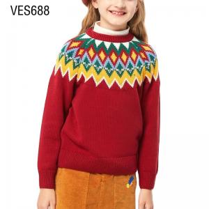 Customized Children's Pullover Ethnic Style Geometric Jacquard Loose Sleeve Autumn and Winter Comfortable Soft Sweater Made in Chinese Factory