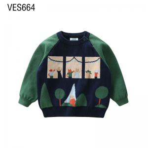 Customized Children's Pullover Cute Cartoon Jacquard O-Neck Long Sleeve Loose Fall/Winter Sweater Made in Chinese Factory