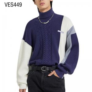 Customized High Neck Pullover Fashion Color Matching Geometric Segmentation Large Drop Shoulder Thread Loose Sweater Street trend hip-hop modern style Chinese clothing factory customization