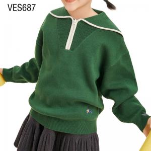 Customized Children's Pullover Simple Style Solid Soft Sweater Sailor Collar Wide Sleeve Clothing Made in Chinese Factory