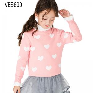 Customized Children's Pullover Cute and Simple High Neck Love Jacquard Loose Sleeve Sweater High Quality Soft Top Made in Chinese Factory