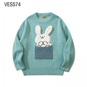 Customized Pullover Cute Little Rabbit Applique O-Neck Knitted Long Sleeve Sweater Loose Autumn and Winter Party Casual Daily Clothing Factory Customization