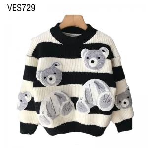 Customized Children's Pullover Long Sleeve Loose Brown Bear Decal Classic Stripe Winter and Autumn Sweater Manufactured by Chinese Clothing Factory