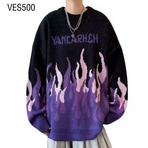 Custom Pullover OEM&ODM Young Men's Gradient Flame Jacquard Sweater Autumn Winter Street Fashion Sweatshirt China Garment Factory