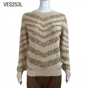 2023 Vintage O-neck Women's Loose Pullover Winter and Autumn Long Sleeve Stripe Handmade Pearl Decoration Sweater