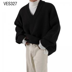 2023 Men's V-neck Solid Color Pullover Winter warm loose knit shirt Long sleeved fashionable and comfortable sweater
