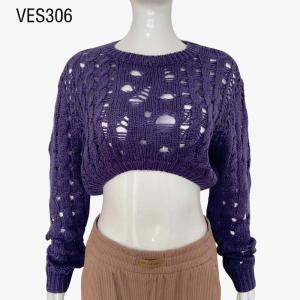 2023 New Spring Long Sleeve Solid O-Neck Pullover Women's knitted hollow loose short tops Street casual fashion sweater