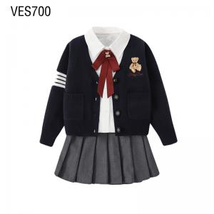 Customized Children's High Quality Set Girl Fit Autumn Long Sleeve Bear Embroidered Knitted Sweater Made in Chinese Factory