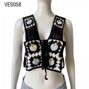 2023 Summer High Quality Square Neck Sleeveless Sexy Cardigan Cute young girl beach crochet hollowed out vest Casual open back jacquard knit