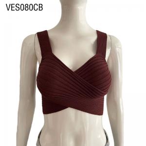 2023 European and American Women's Sexy Strap Sweater Women's knitted sleeveless short shirt and bra V-neck cross vest
