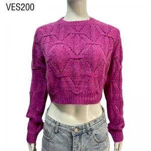 2023 New Women's Purple Short Winter Hollow Sweater O-Neck Diamond Pattern Pullover Fashion Street Spicy Girls Top