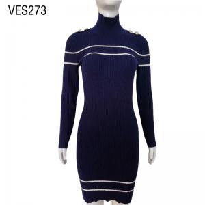 2023 Autumn Elegant High Neck Slim Fit Pullover Dress Striped long sleeved sweater that showcases body curves