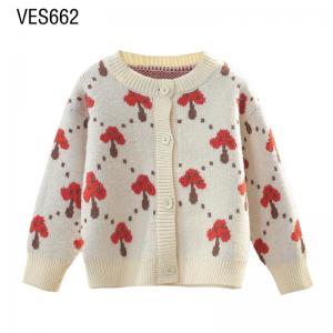 Customized Children's Cardigan O-Neck Cartoon Small Mushroom Jacquard Single breasted Long Sleeve Knitted Coat Loose Autumn and Winter Sweaters Made in Chinese Factory